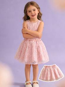 SHEIN 甜美公主风粉色弹力腰网纱半身裙，适合春夏穿着 - 粉色 - 查看 3