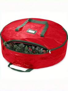 1pc Floral Wreath Storage Bag For Holiday Decorations, Zippered, Portable, Hand-Carry Storage, Organized, Water- And Dust-Resistant. - Red - View 4