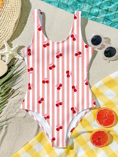 SHEIN 少女休闲简约连体泳衣，适合夏季穿着