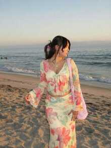 SHEIN MOD 大码女式印花上衣和半裙套装 - 彩色 - 查看 1