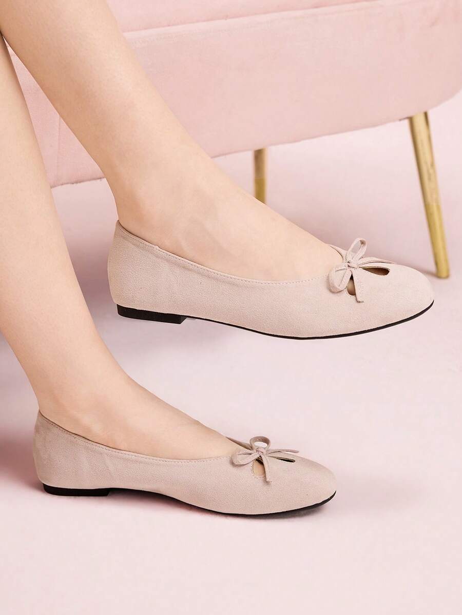 CUCCOO DOLLMOD French Round Toe Soft Sole Hollow Ballet Shoes Women's Fashion Women Wear One Pedal Comfortable Soft Sole Low Vamp Velvet Versatile Flat Sole Shoes Valentine's Day - Dusty Pink - View 1