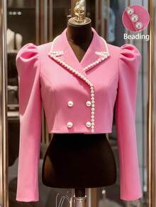 GlowEve Áo khoác nữ cổ bẻ màu hồng thiết kế cao cấp, đính ngọc trai, có dây thắt eo, dáng ôm, tay dài, thanh lịch và tinh tế, phù hợp cho Ngày Valentine, Lễ Phục Sinh, Lễ hội Carnival, Ngày động, quà sinh nhật, hẹn hò, tiệc tùng, các dịp trang trọng, trang phục giáo viên, phong cách năng động, du lịch và nghỉ dưỡng, trang phục mùa xuân. - Hồng - Xem 4