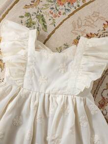 SHEIN 女童蝴蝶结露背无袖连衣裙，儿童3D提花公主裙，夏季时尚宝宝派对礼服 - 杏色 - 查看 4