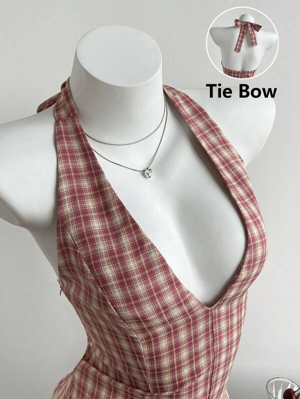 Elamini Women's Summer Dress - Casual Holiday Outfit, Sexy Halter Neck With Back Tie-Waist Design For Valentine's Day Party