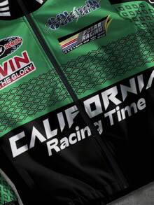 ROMWE MEN Men's Letter Print Long Sleeve Zip Front Loose Casual Jacket - Multicolor - View 4