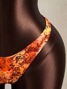 Zestiva Women's 2 Pieces Swimsuit, Fashionable Waist Ruched Front Deep V-Neck Halter Cake Skirt, Summer - Orange - View 8