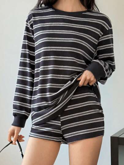 DAZY Women's Casual Striped Knit Loungewear Set