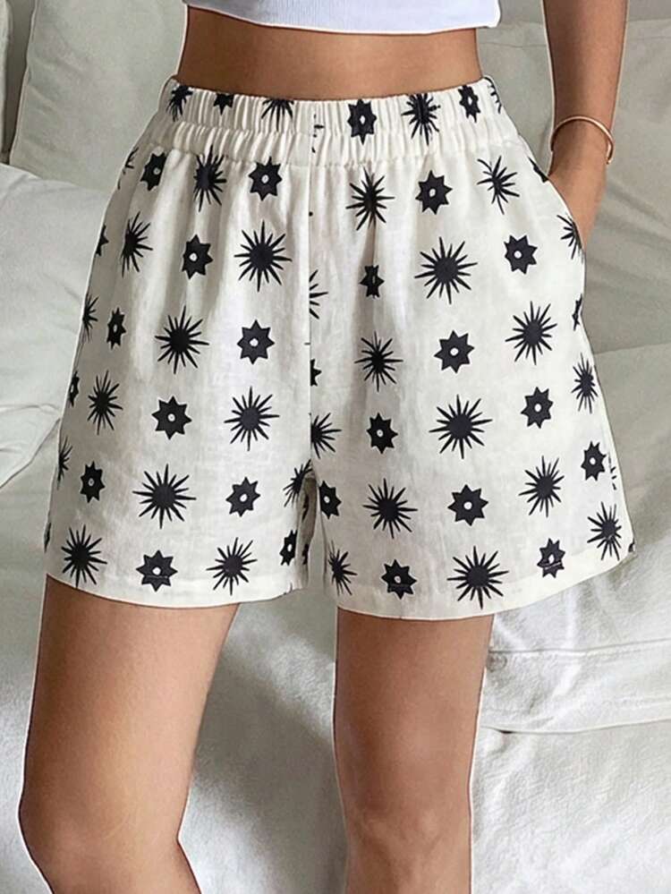 Women's Loose Beach Vacation Allover Print Short Pajama Bottoms, Summer
