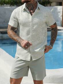 Manfinity RSRT 2pcs Men's Pagoda Print Short Sleeve Shirt Set, Summer - Mint Green - View 1