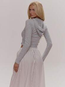 MUSERA Zip Through Fitted Soft Rib Hooded Top Cute Girly Sexy Spring  Going Out Daily Sugar Swizzle Summer - Grey - View 2