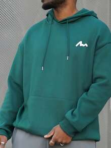 Heavens Edit Men's Graphic Print Thermal Lined Hoodie, Streetwear Style, Autumn/Winter, Long Sleeve Top - Green - View 7