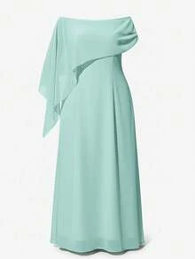 Auralis Váy suông cổ thuyền trễ vai mới ôm vừa vặn có dây thắt lưng bồng bềnh, váy/khăn choàng màu xanh bạc hà thanh lịch có tay áo thác nước, thích hợp cho sinh nhật, tiệc tùng, cocktail, đa năng, xuân/thu, cỡ lớn - Màu xanh Bạc hà - Xem 8