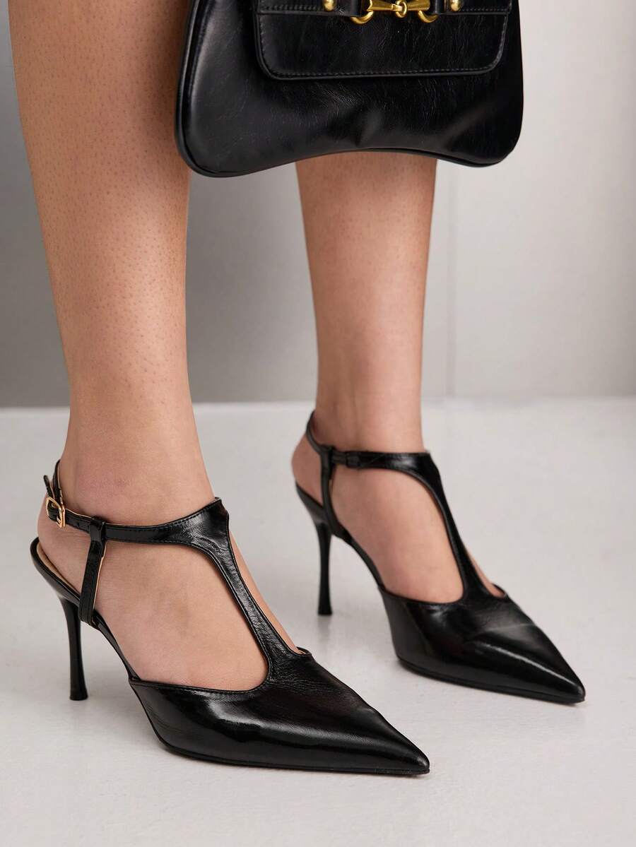 CUCCOO SZL 女士尖头搭扣设计时尚高跟鞋，适合日常穿着 - 黑色 - 查看 1