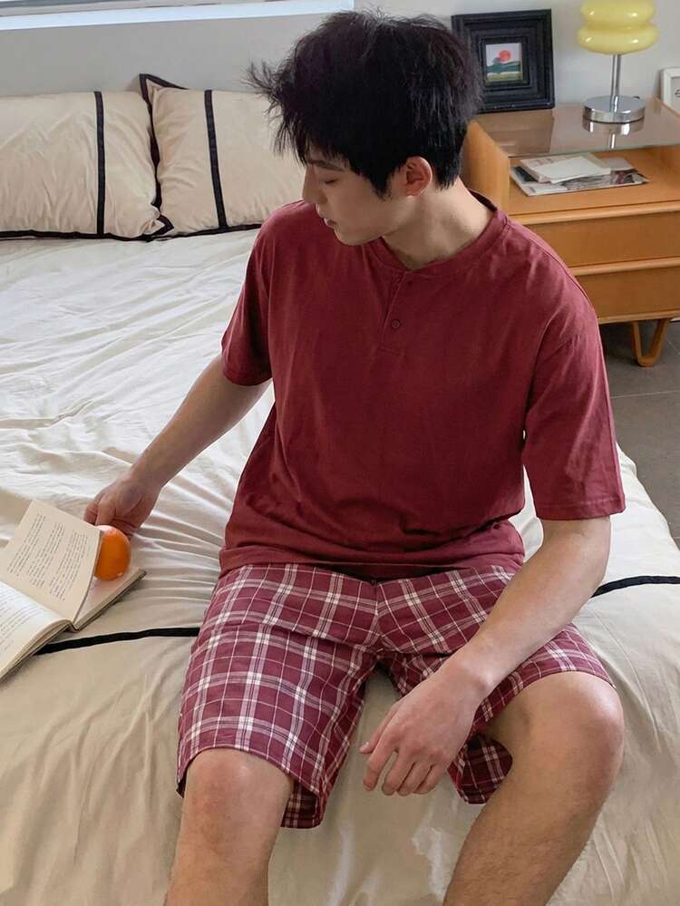 Men's Multi-Color Short Sleeve T-Shirt And Shorts Pajama Set, Summer