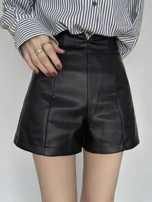 FRIFUL Women's Solid Color Casual Shorts - Black - View 6