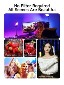 Teckwe Đèn LED chiếu sáng video RGB, đèn phụ trợ 3000K-8500K, có thể điều chỉnh độ sáng, 12 hiệu ứng ánh sáng, pin tích hợp, kèm bộ chuyển đổi đế gắn phụ kiện (cold shoe) cho vlog, livestream, hội nghị video. - màu đen - Xem 2