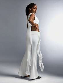 Amplova Bộ đồ 2 món thời trang áo crop top và quần ống loe thiết kế dây nhún màu trơn dành cho nữ - trắng - Xem 7