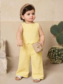 SHEIN Baby Girls Striped Print Shell Trim Camisole & Pants Set - Multicolor - View 2