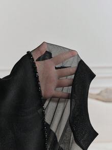 Anewsta Women's Mesh Beaded Long Sleeve Slim Fit Blouse T-Shirt - Black - View 8