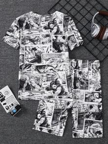 Set Piyama Pas Badan Lengan Pendek Motif Mecha/Prajurit Lapis Baja untuk Remaja Laki-laki - MultiWarna - View 2
