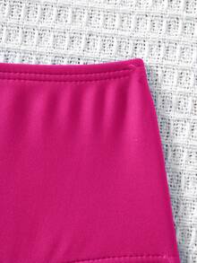 SHEIN Conjunto de traje de baño con estampado, volantes y patchwork, ideal para playa y piscina, para niña preadolescente en el Día de San Valentín - Rosa - Ver 5