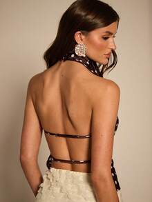 SHEIN BAE 女士撞色波点印花无袖背心 - 棕色 - 查看 2