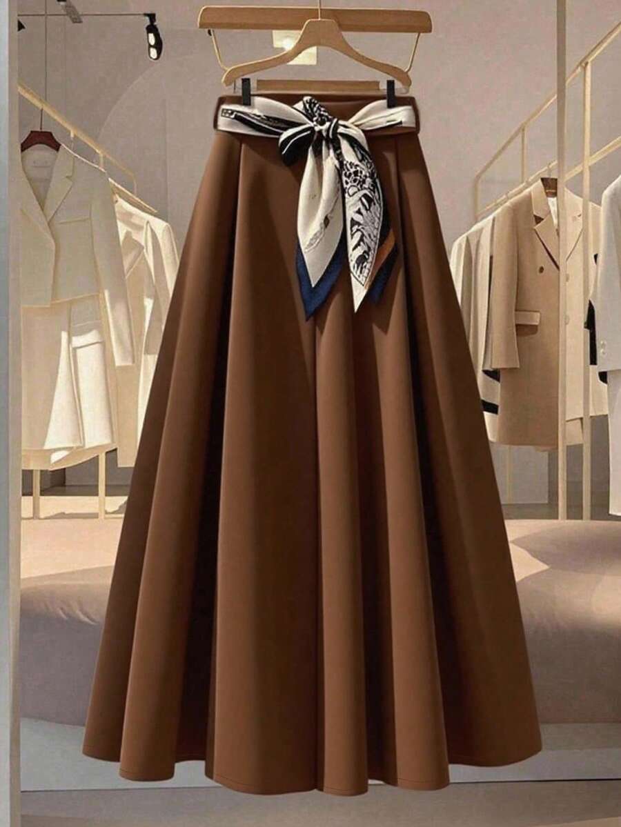 Franclia 新款窄围巾腰带，高品质百搭女裙 - 棕色 - 查看 1