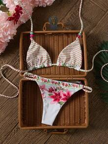 Swim Vcay Bộ bikini hai mảnh dành cho nữ, kiểu dáng thường ngày, thích hợp cho kỳ nghỉ biển, với họa tiết in màu sắc tươi tắn và chất liệu vải mềm mại. - Nhiều màu - Xem 2