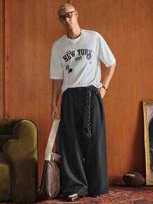 SWAVVY 男士时尚百搭通勤纯色阔腿西装裤 - 深灰色 - 查看 3