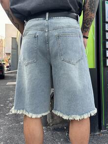 DAZY Men's Distressed Denim Shorts With Rivet Design, Casual Street Style, Summer - Blue - View 2