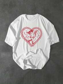 Manfinity EMRG 男士休闲爱心印花圆领短袖T恤 - 白色 - 查看 2