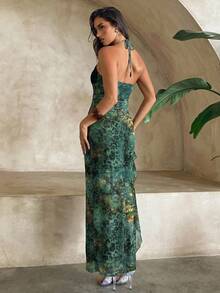 Aloruh Đầm dài xẻ tà xếp tầng, họa tiết bướm và lưới, phối ren, dành cho nữ, thích hợp cho kỳ nghỉ xuân/hè. - Nhiều màu - Xem 8