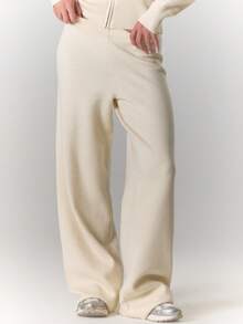 MUSERA 针织直筒裤（仅下装）冬季居家休闲舒适工作可爱优雅休闲时尚春季款 - 奶油色 - 查看 2