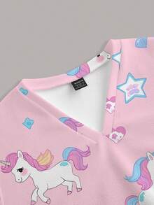 TaskEZ Rainbow Pony Pink Women's Scrub Uniform Top - Multicolor - View 3