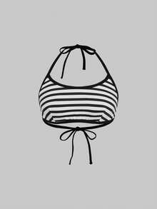 ROMWE Goth 3pcs Casual Striped & Polka Dot Halter Neck Camisole - Multicolor - View 9