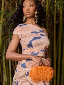 NYA SZN 网纱印花褶皱半身裙和露脐上衣套装 - 彩色 - 查看 5