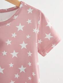 Genkimix Kids 两件套女童可爱卡通绵羊印花睡衣套装，包括粉色和灰色短袖长款睡裙，休闲家居服 - 粉色 - 查看 7