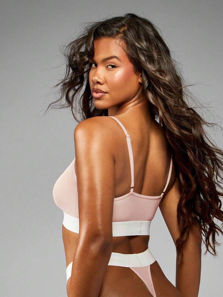 MISSGUIDED Branded Scoop Neck Mesh Bralette With Contrast Band Detail Everyday Comfort Bra