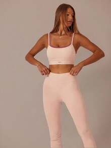 Aralina Double Strap Cut Out Crop Top And High Waist Leggings Stretchy Workout Sets Women - Baby Pink - View 7
