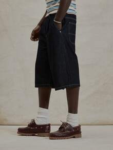 Musero Bermuda Style Raw Denim Look Shorts Basic Jorts Winter Essentials Streetstyle - Dark Wash - View 3