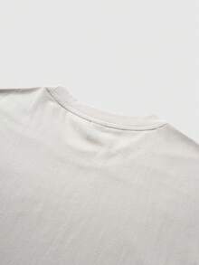 ROMWE MEN Street Life 男士休闲字母印花短袖T恤，夏季 - 杏色 - 查看 4