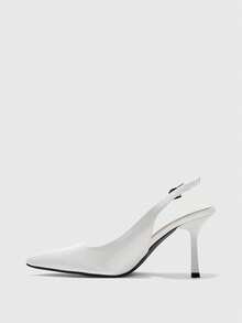 CUCCOO BIZCHIC Women's Pointed Toe White Patent Leather Backless Metal Buckle Strap Fashion Slip-On Pumps, Elegant For Commuting - White - View 10