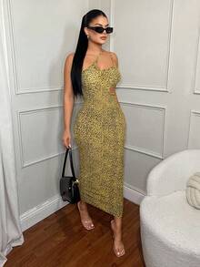 SHEIN SXY Vestido sexy con estampado de leopardo y calado - Amarillo - Ver 4