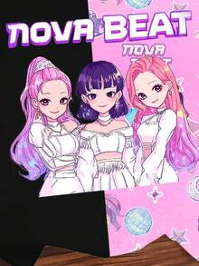 1件女童K-POP卡通星星撞色印花短袖圆领上衣，适合女童日常及假日穿着，春夏四季皆宜 - 粉色 - 查看 5