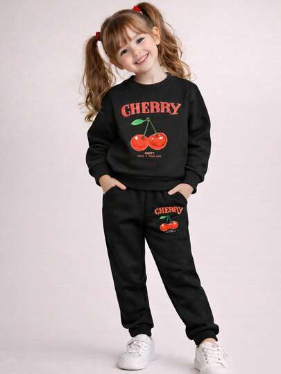 conjunto 2 piezas pants y sudadera con estampado cherry tela afelpada