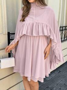 Lounesse 大码女式两件套连衣裙，时尚休闲粉色连衣裙 - 粉色 - 查看 4