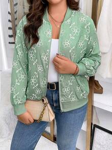 Easura Plus Size Embroidered Linen-Look Long Sleeve Jacket - Mint Green - View 5