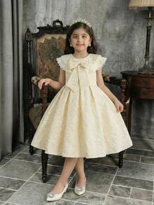 SHEIN Young Girl Ditsy Floral Ruffle Hem Casual Dress - Yellow - View 3