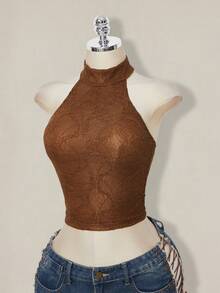 SHEIN ICON 女士Y2K时尚修身休闲露背上衣 - 咖啡棕 - 查看 4