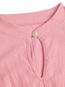 SOLERSUN 大码女式纯红色宽松休闲立领前开衩水滴形纽扣高端设计长袖系带修身A字长连衣裙，优雅、舒适、休闲、时尚通勤连衣裙，新款，适合日常穿着，新年、秋季、冬季、派对、约会、圣诞节、2026年、新年、情人节、夏季、粉色。 - 粉色 - 查看 7